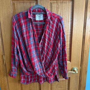 Red and blue Plaid Wrap Shirt